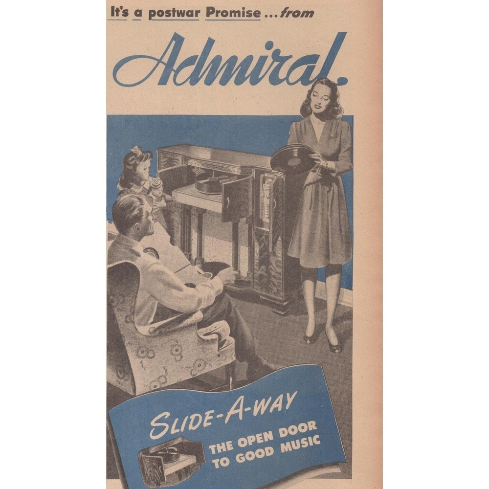 Vintage 1945 Admiral Radio Phonograph Print Ad World War 2 Era Record Player